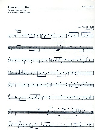 Concerto B-Dur für&nbsp;&nbsp;Sopraninoblockflöte, 2 Violinen&nbsp;&nbsp;und Bc,  Bassstimme