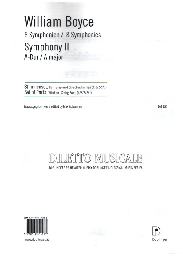 Sinfonie A-Dur Nr.2  für Orchester  Stimmenset (Harmonie und 4-3-2-2-1)