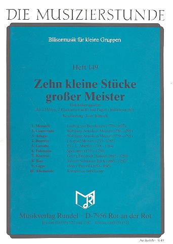 10 kleine Werke grosser Meister  für 2 Flöten, 2 Klarinetten und  Fagott