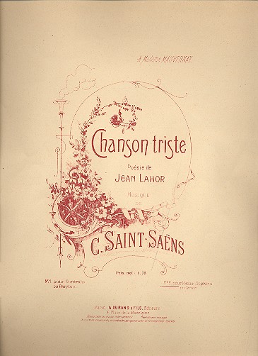 Chanson triste pour mezzo soprano&nbsp;&nbsp;ou tenor et piano&nbsp;&nbsp;