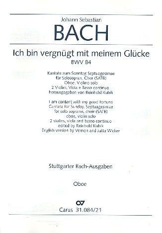 Ich bin vergnügt mit meinem Glücke&nbsp;&nbsp;Kantate Nr.84 BWV84&nbsp;&nbsp;Oboe