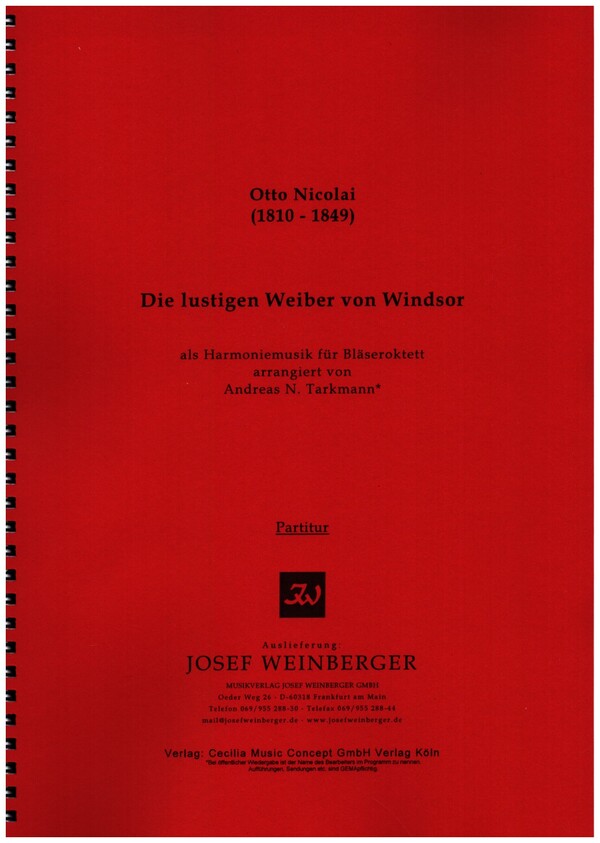 Die lustigen Weiber von Windsor&nbsp;&nbsp;für Bläseroktett und Kontrabass&nbsp;&nbsp;Partitur