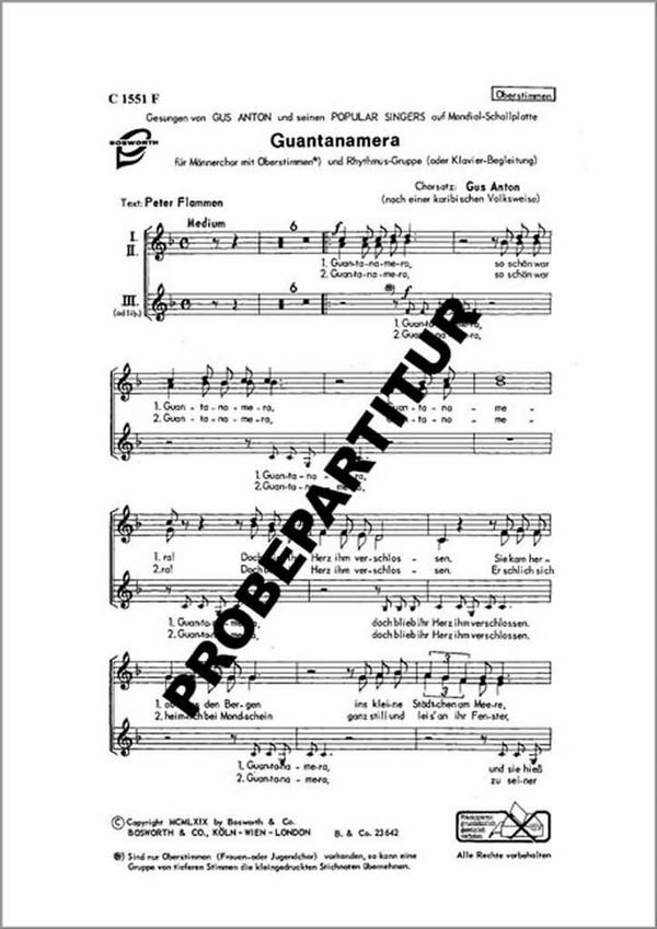 Guantanamera  für Frauenchor und Klavier  Singpartitur
