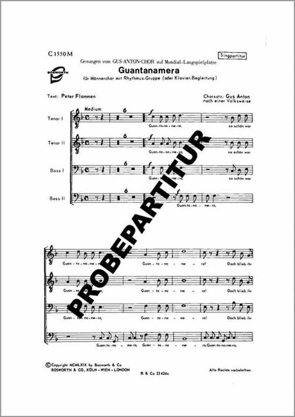 Guantanamera  für Männerchor (Frauenchor) und Klavier  Klavierpartitur
