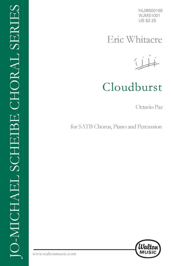 Cloudburst for mixed chorus, piano  and percussion  score (sp)