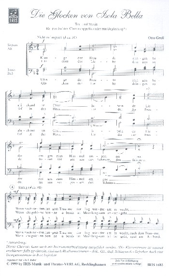 Die Glocken von Isola bella  für gem Chor a cappella (Klav ad lib)  Chorpartitur