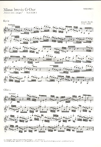 Missa brevis G-Dur HobXXII:3&nbsp;&nbsp;für gem Chor, Streicher und Bc&nbsp;&nbsp;Violine 1