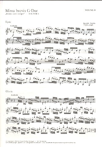 Missa brevis G-Dur HobXXII:3&nbsp;&nbsp;für gem Chor, Streicher und Bc&nbsp;&nbsp;Violine 2