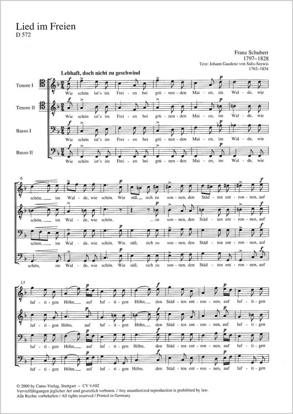 LIED IM FREIEN D572 FUER MAENNERCHOR&nbsp;&nbsp;A CAPPELLA, SINGPARTITUR&nbsp;&nbsp;GAUDENZ VON SALIS-SEEIWS, JOHANN, TEXT