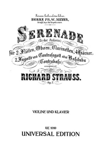 SERENADE ES-DUR OP.7 FUER BLAESER&nbsp;&nbsp;FUER VIOLINE UND KLAVIER&nbsp;&nbsp;LEY, HERMANN, BEARB.