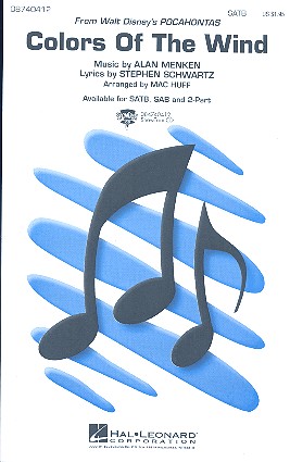 Colors of the Wind  for mixed chorus and piano  score