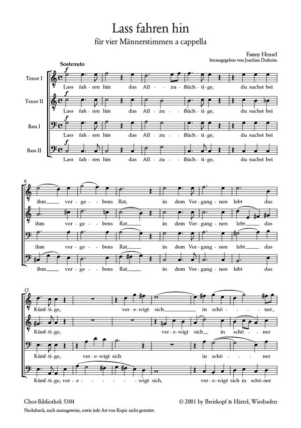 Lass fahren hin das Allzuflüchtige  für Männerchor a cappella  Chorpartitur