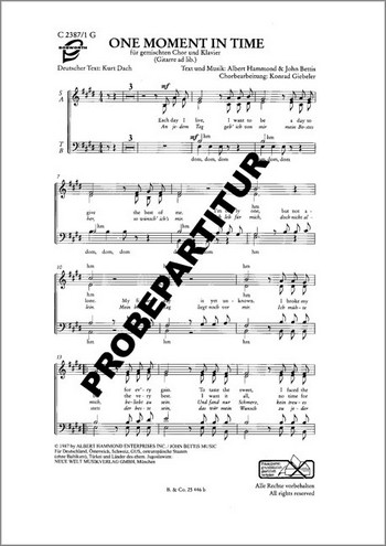 One Moment in Time&nbsp;&nbsp;für gem Chor und Klavier&nbsp;&nbsp;Klavierpartitur (en/dt)