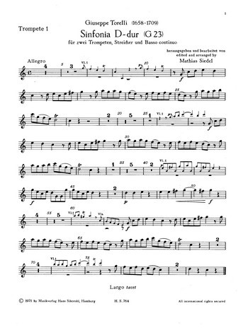 2 Konzerte D-Dur  für 2 Trompeten, Streicher und Bc  Trompete 1