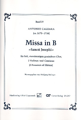 Missa B-Dur&nbsp;&nbsp;für Soli (SATB), Chor, 2 Violinen, und Bc&nbsp;&nbsp;Partitur (la)