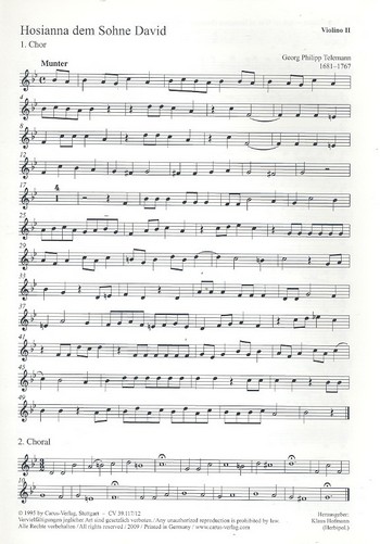 Hosianna dem Sohne David&nbsp;&nbsp;für Sopran, Alt, 2(3)-stimmigen Chor SA(B), 2 Violinen und Bc&nbsp;&nbsp;Violine 2