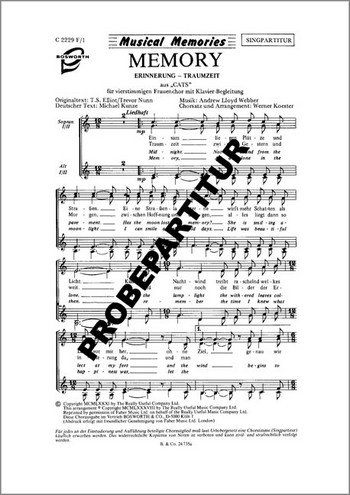 Memory aus 'Cats'&nbsp;&nbsp;für Frauenchor und Klavier&nbsp;&nbsp;Klavierpartitur (dt/en)