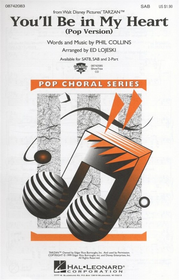 You'll be in my Heart for mixed  chorus (SAB) and piano  score