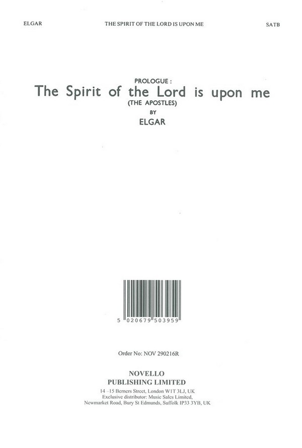 The Spirit of the Lord is upon me&nbsp;&nbsp;for mixed chorus and piano&nbsp;&nbsp;score