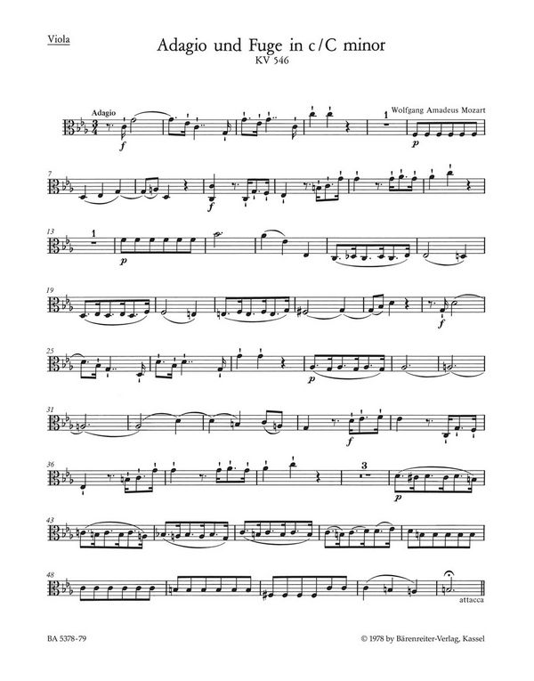 Adagio und Fuge c-moll KV546  für Streicher  Viola