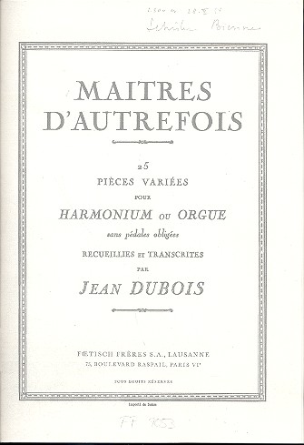 Maitres d'autrefois&nbsp;&nbsp;pour harmonium (orgue)&nbsp;&nbsp;copie d'archive