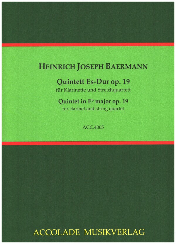 Quintett Es-Dur op.19 für Klarinette,&nbsp;&nbsp;2 Violinen, Viola und Violoncello&nbsp;&nbsp;Partitur+Stimmen