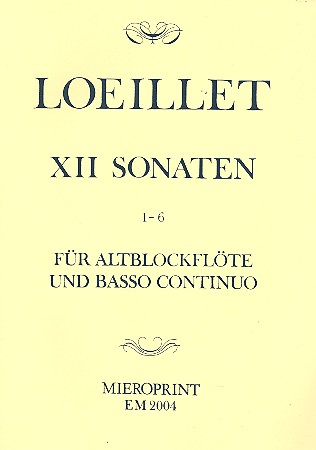 12 Sonaten op.4 Band 1 (Nr.1-6)  für Altblockflöte und Bc  Faksimile