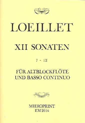 12 Sonaten op.4 Band 2 (Nr.7-12)  für Altblockflöte und Bc  Faksimile