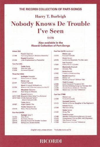 NOBODY KNOWS THE TROUBLE I'VE SEEN&nbsp;&nbsp;FOR MIXED CHORUS AND PIANO, SCORE&nbsp;&nbsp;BURLEIGH, HARRY T., ARR.