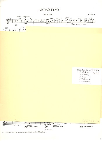 Andantino für Streichorchester  (Streichquartett)  Stimmenset (3-3-2-2-1)