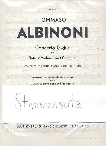 Konzert G-Dur für Flöte und&nbsp;&nbsp;Streicher&nbsp;&nbsp;Streicherset (3-3-0-2-1)