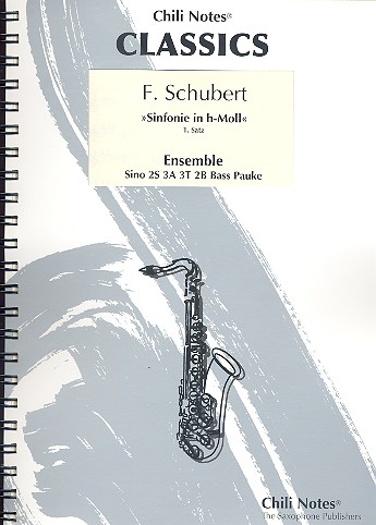 1. Satz aus der Sinfonie h-Moll  für 12 Saxophone (Sino SSAAATTTBB Bass) und Pauke  Partitur und Stimmen