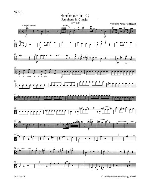 SINFONIE C-DUR KV338 FUER ORCHESTER&nbsp;&nbsp;VIOLA&nbsp;&nbsp;SCHNAPP, FRIEDRICH, ED.