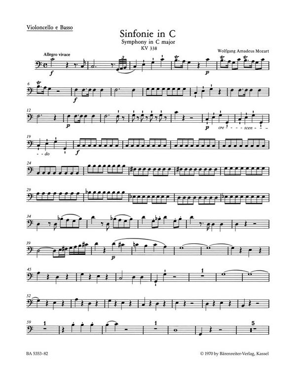 SINFONIE C-DUR KV338 FUER ORCHESTER&nbsp;&nbsp;VIOLONCELLO/KONTRABASS&nbsp;&nbsp;SCHNAPP, FRIEDRICH, ED.