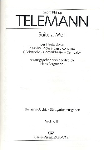 Suite a-Moll für Blockflöte,&nbsp;&nbsp;2 Violinen, Viola und Bc&nbsp;&nbsp;Violine 2