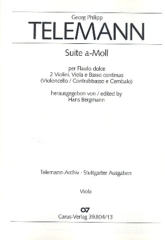 Suite a-Moll für Blockflöte,&nbsp;&nbsp;2 Violinen, Viola und Bc&nbsp;&nbsp;Viola