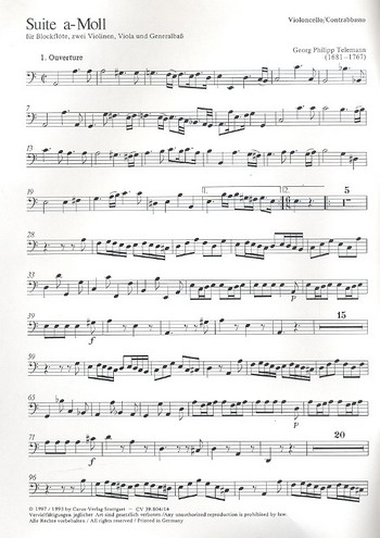 Suite a-Moll für Blockflöte,&nbsp;&nbsp;2 Violinen, Viola und Bc&nbsp;&nbsp;Cello/Bass