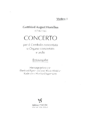 Concerto per il cembalo concertato o organo concertato e archi  für Cembalo (Orgel) und Streicher  Violine 1