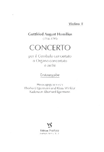 Concerto per il cembalo concertato o organo concertato e archi  für Cembalo (Orgel) und Streicher  Violine 2