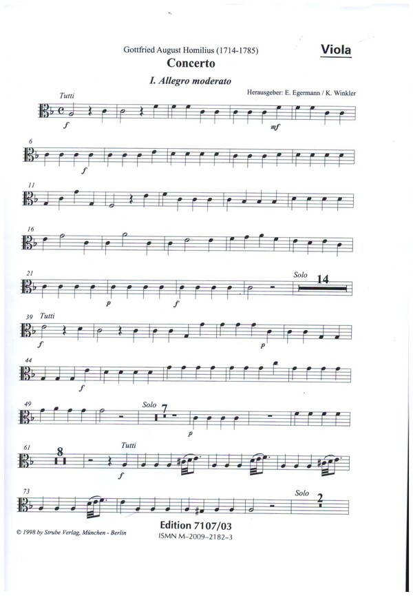Concerto per il cembalo concertato o organo concertato e archi  für Cembalo (Orgel) und Streicher  Viola