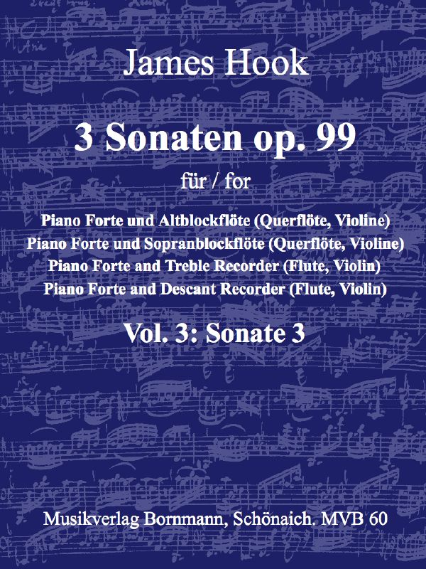 Sonate op.99,3  für Alt- oder Sopranblockflöte (Vl, Fl), Klavier (Cembalo)  Partitur und Stimmen