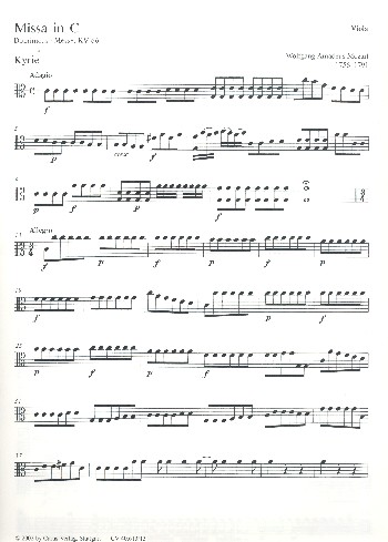 Missa C-Dur KV66 &nbsp;&nbsp;für Soli, gem Chor und Orchester&nbsp;&nbsp;Viola