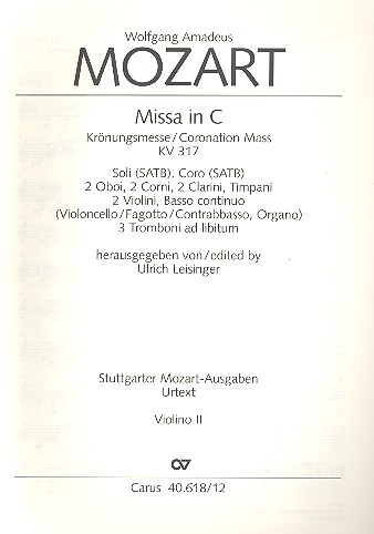 Missa C-Dur KV317 für Soli, Chor&nbsp;&nbsp;und Orchester&nbsp;&nbsp;Violine 2