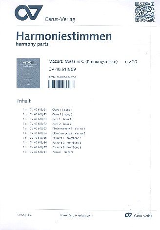 Missa C-Dur KV317 für Soli, Chor&nbsp;&nbsp;und Orchester&nbsp;&nbsp;Harmonie