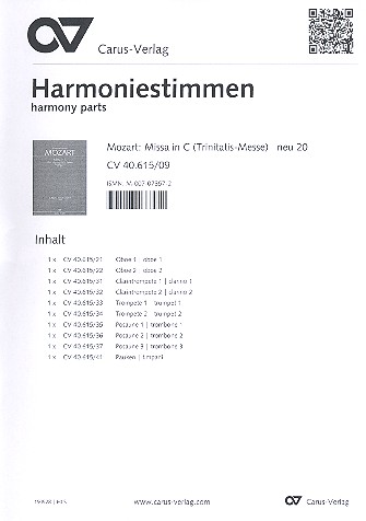 Missa C-Dur KV167 für Soli,&nbsp;&nbsp;Chor und Orchester&nbsp;&nbsp;Harmonie
