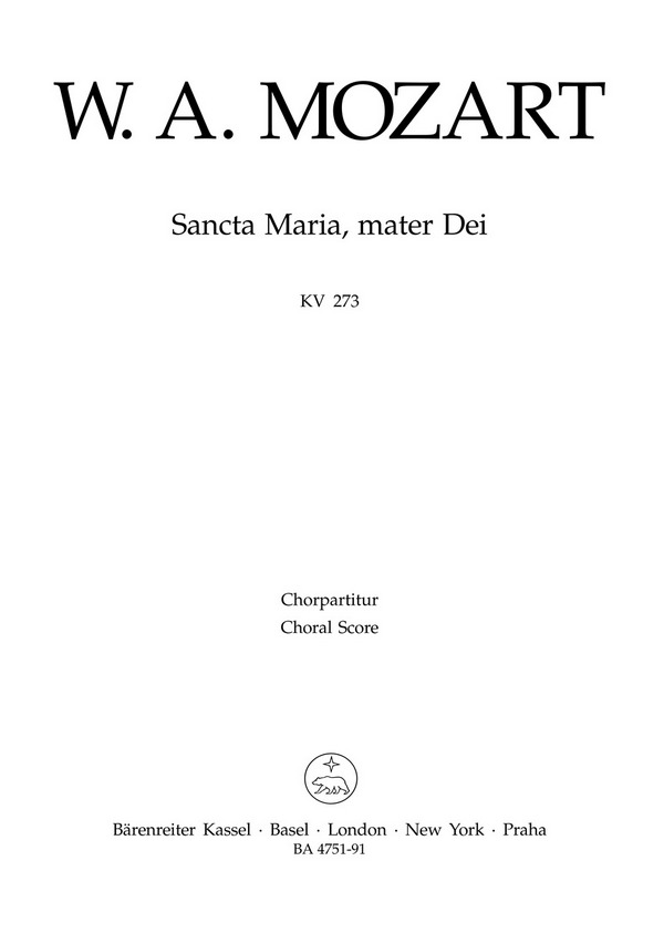 SANCTA MARIA MATER DEI KV273 FUER&nbsp;&nbsp;GEM CHOR, ORCHESTER UND ORGEL&nbsp;&nbsp;CHORPARTITUR (LA)