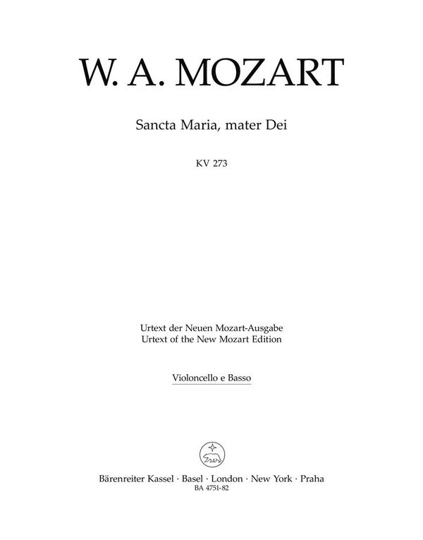 SANCTA MARIA MATER DEI KV273 FUER&nbsp;&nbsp;GEM CHOR, ORCHESTER UND ORGEL&nbsp;&nbsp;CELLO/BASS