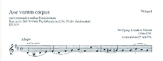 Ave verum corpus KV618&nbsp;&nbsp;für Chor, Streicher und Orgel&nbsp;&nbsp;Violine 1