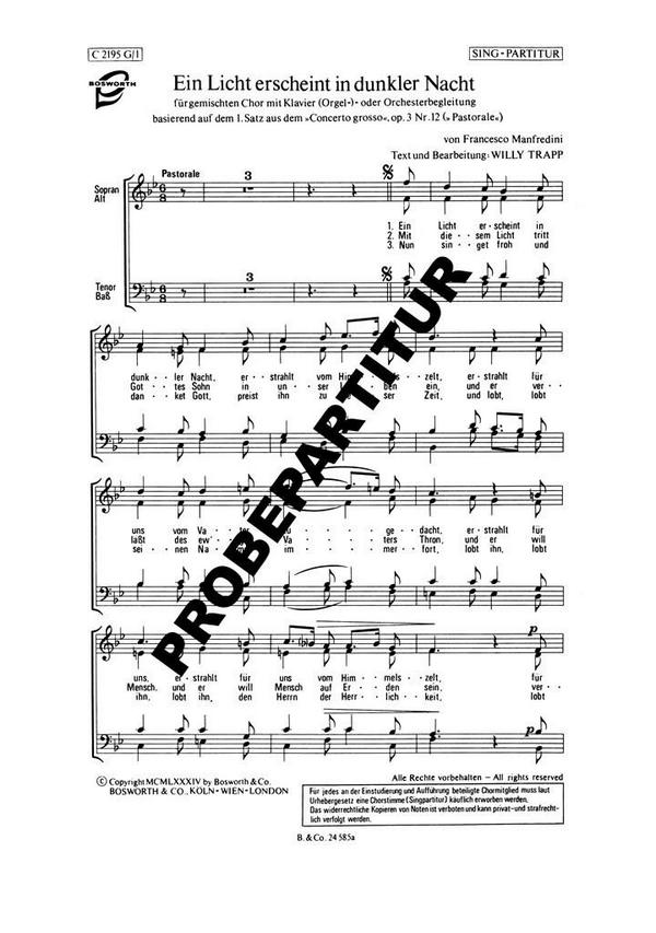 Ein Licht erscheint in dunkler Nacht  für gem Chor und Klavier  Chorpartitur