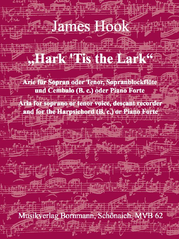 'Hark 'tis the Lark' Arie   für Sopran (Tenor), Sopranblockflöte und Bc  Partitur und Stimmen